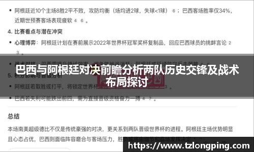 巴西与阿根廷对决前瞻分析两队历史交锋及战术布局探讨