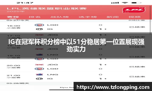IG在冠军杯积分榜中以51分稳居第一位置展现强劲实力